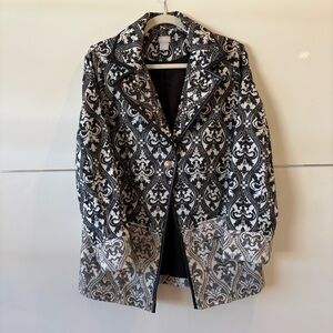 Chicos black gray jacket with beading and faux leather trim size 1 8/10